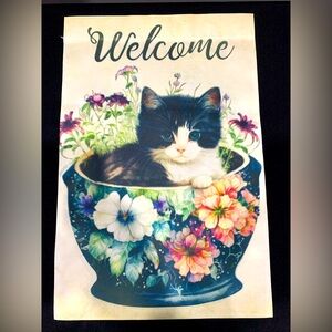 Kitten in Tea Cup Welcome Garden Flag - NEW